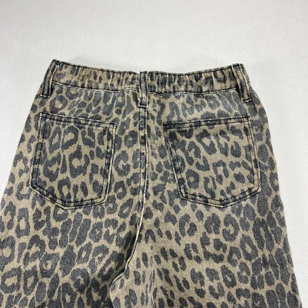 Soho Blue Jeans Womens 14 Beige Black Leopard Print Denim Mid Rise Wide Leg